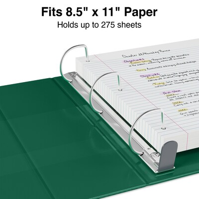 Staples® Heavy Duty 1" 3 Ring View Binder with D-Rings, Dark Green (ST56309-CC)