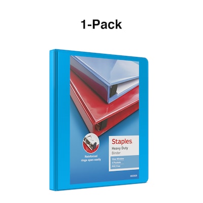 Staples® 1/2" Heavy-Duty View Binder with D-Rings, Light Blue (ST56284-CC)