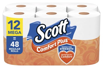 Scott ComfortPlus Mega Rolls 1-Ply Standard Toilet Paper, White, 462 Sheets/Roll, 12 Rolls/Case (476
