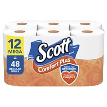 Scott ComfortPlus Mega Rolls 1-Ply Standard Toilet Paper, White, 462 Sheets/Roll, 12 Rolls/Case (476