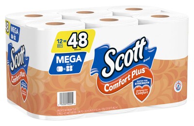 Scott ComfortPlus Mega Rolls 1-Ply Standard Toilet Paper, White, 462 Sheets/Roll, 12 Rolls/Case (476