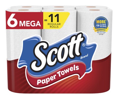 Scott Choose-A-Sheet Kitchen Roll Paper Towels, 1-ply, 102 Sheets/Roll, 6 Mega Rolls/Pack (16447/554