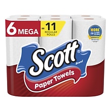 Scott Choose-A-Sheet Kitchen Roll Paper Towels, 1-ply, 102 Sheets/Roll, 6 Mega Rolls/Pack (16447)