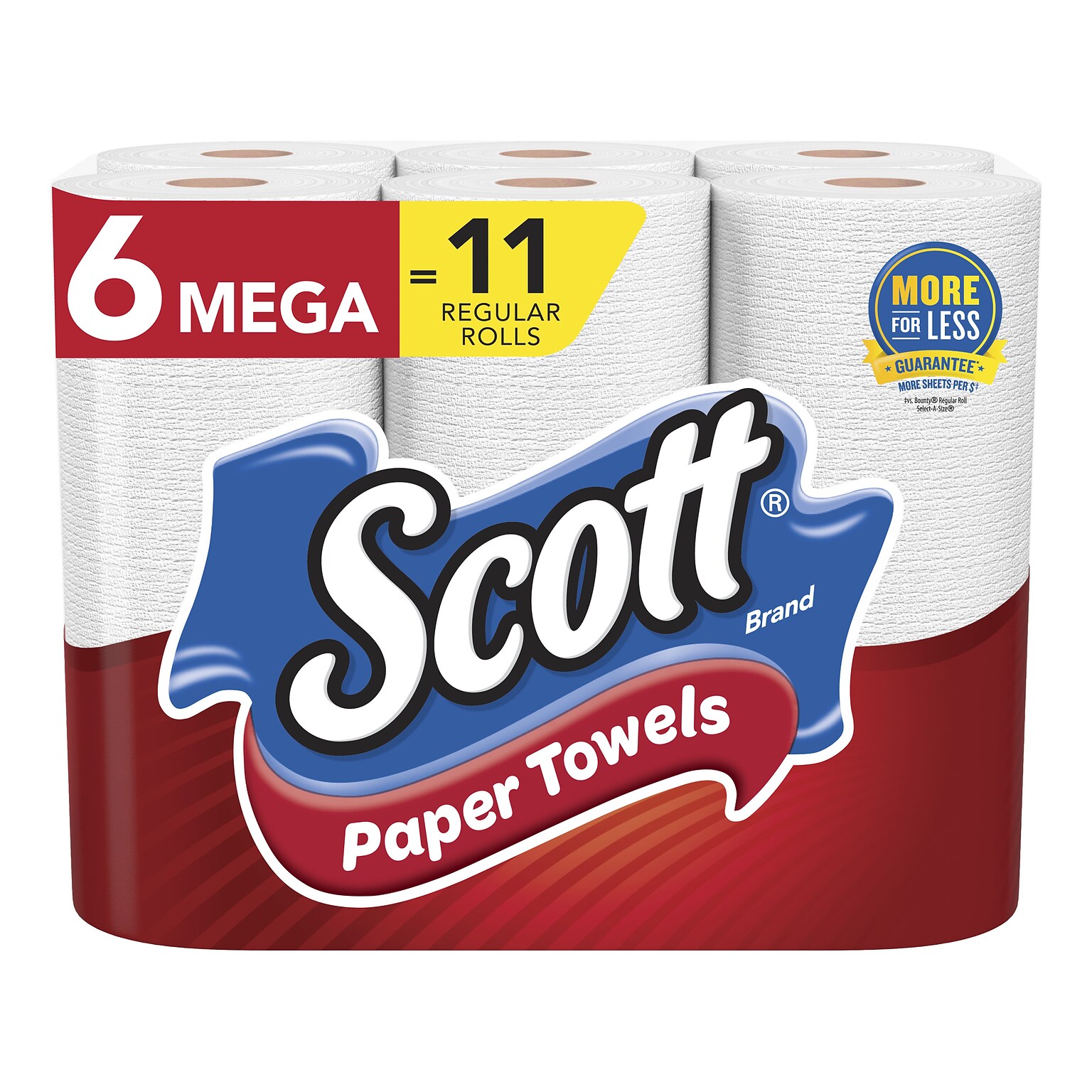 Scott Choose-A-Sheet Kitchen Roll Paper Towels, 1-ply, 102 Sheets/Roll, 6 Mega Rolls/Pack (16447/55413)