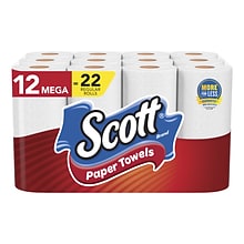 Scott Choose-A-Sheet Kitchen Roll Paper Towels, 1-ply, 102 Sheets/Roll, 12 Mega Rolls/Pack (38869)