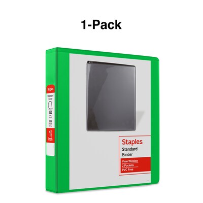 Staples® Standard 1.5" 3 Ring View Binder with D-Rings, Green (58652)
