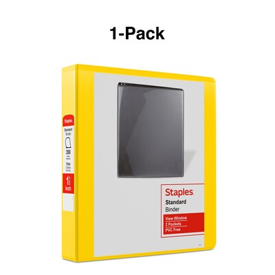 Staples® Standard 1.5" 3 Ring View Binder with D-Rings, Yellow (58652)