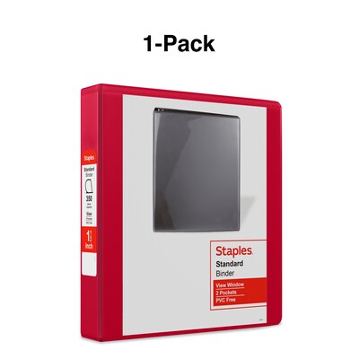Standard 1.5" 3 Ring View Binder with D-Rings, Red (58652)