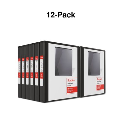 Staples Standard 1 3-Ring View Binders, Black, 12/Carton (26431CT)