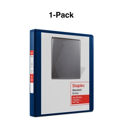 Staples® Standard 1" 3 Ring View Binder with D-Rings, Blue (26433-CC)