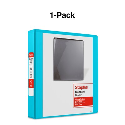 Staples® Standard 1.5" 3 Ring View Binder with D-Rings, Teal (58652)