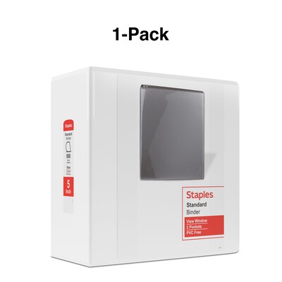 Staples® Standard 5" 3 Ring View Binder with D-Rings, White (26360-CC)