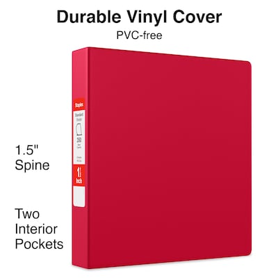 Standard 1-1/2 3 Ring Non View Binder with D-Rings, Red (26302-CC)