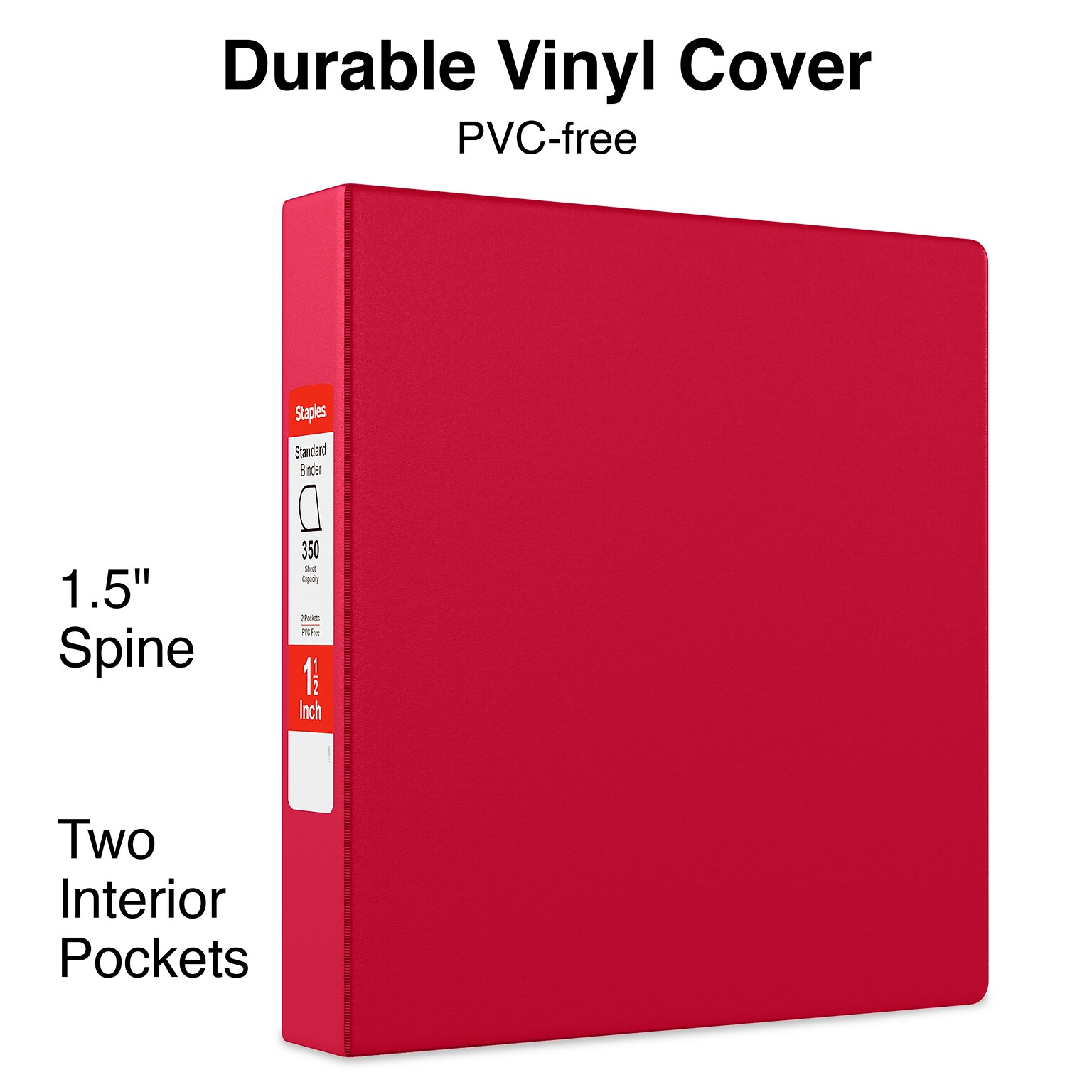 Standard 1-1/2 3 Ring Non View Binder with D-Rings, Red (26302-CC)