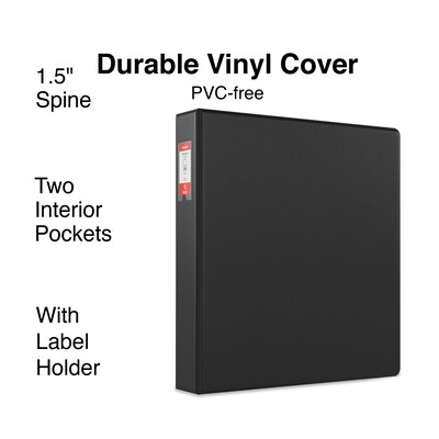 Staples® Standard 1-1/2 3 Ring Non View Binder with D-Rings, Black (26416-CC)