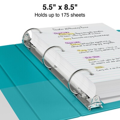 Staples® Standard 5-1/2" x 8-1/2" Mini View Binder with Round Rings, Periwinkle, 180 Sheet Capacity, 1" Ring