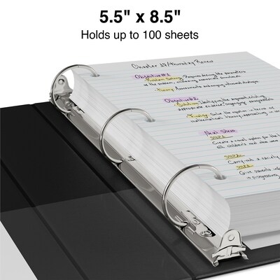 Staples® Standard 5-x 8-Mini View Binder with Round Rings, Black, 90 Sheet Capacity, 1/2" Ring