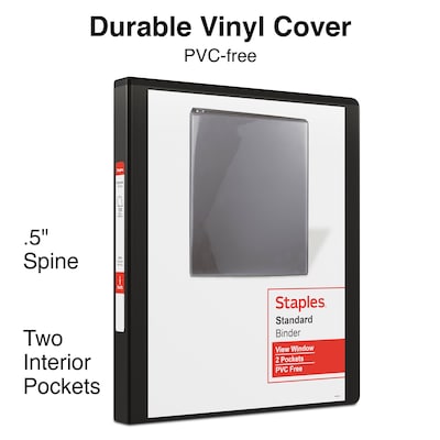 Staples® Standard 1/2 3 Ring View Binder with D-Rings, Black (26425-CC)