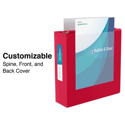 Staples® Standard 1" 3 Ring View Binder with D-Rings, Red (58652)