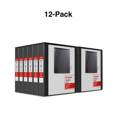 Staples® Standard 1.5 3 Ring View Binder with D-Rings, Black, 12/Pack (26437CT)