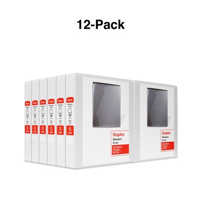 Staples Standard 1 1/2 3-Ring View Binders, White, 12/Carton (26438CT)