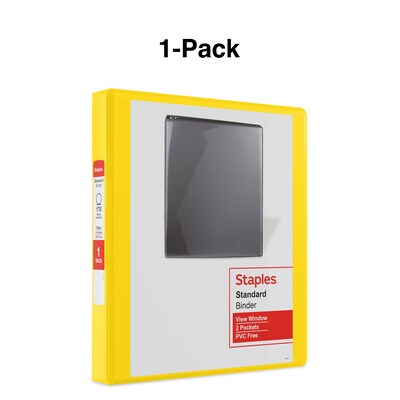 Staples® Standard 1" 3 Ring View Binder with D-Rings, Yellow (58652)