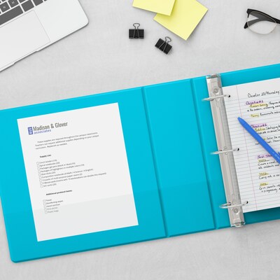 Staples® Standard 1.5" 3 Ring View Binder with D-Rings, Teal (58652)