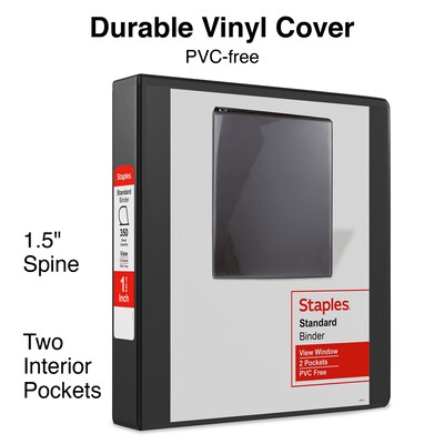 Standard 1.5 3 Ring View Binder with D-Rings, Black, 12/Pack (26437CT)