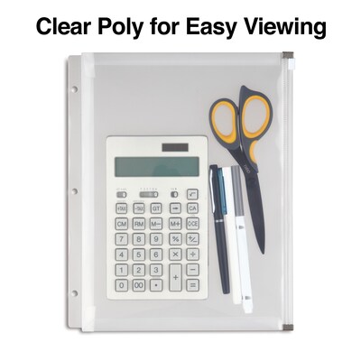 Staples Poly Zipper Pouch, 3-Hole Punched, Clear (ST26190-CC)