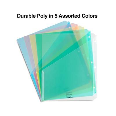 Staples Poly Binder Pocket, 3-Hole Punched, Assorted Colors, 5/Pack (ST15158-CC)