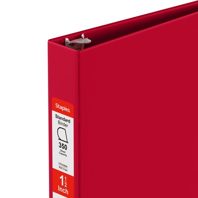 Standard 1-1/2 3 Ring Non View Binder with D-Rings, Red (26302-CC)