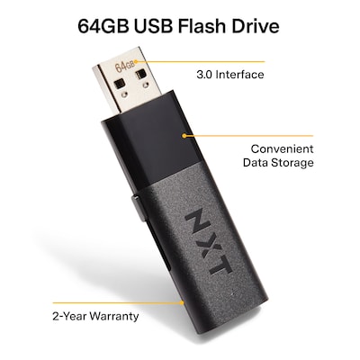 NXT Technologies™ 64GB USB 3.0 Type A Flash Drive, Black, 2/Pack (NX56885-US/CC)