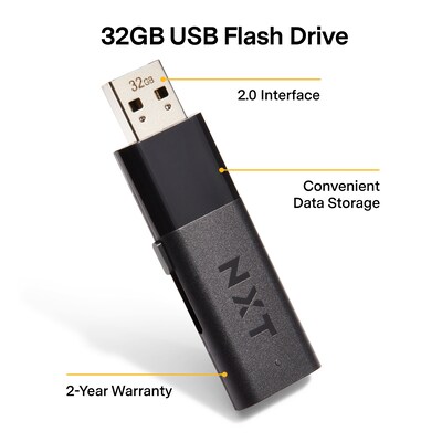 NXT Technologies™ 32GB USB 2.0 Type A Flash Drive, Black, 2/Pack (NX52550-US/CC)