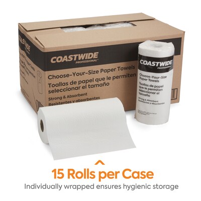 Coastwide Professional Choose-Your-Size Kitchen Rolls Paper Towel, 2-Ply, White, 128 Sheets/Roll, 15
