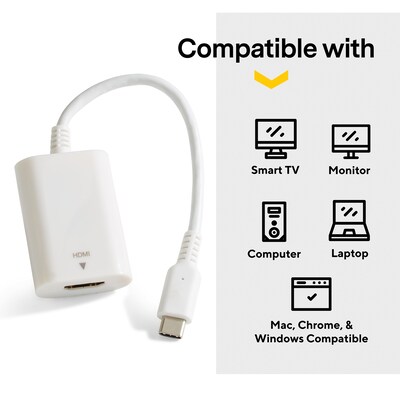 NXT Technologies 0.5' USB C/HDMI Audio/Video Adapter, White (NX60399)