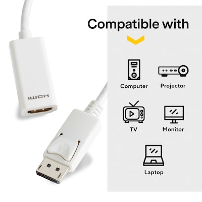 NXT Technologies 0.5' DisplayPort/HDMI Audio/Video Adapter, White (NX60396)