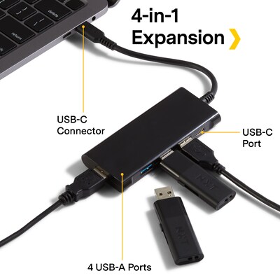 NXT Technologies 4-Port USB-C Hub, Black (NX60398)