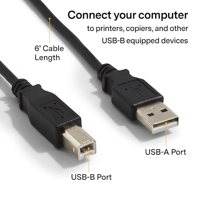 NXT Technologies™ 6 USB B to USB A Printer Cable, Male to Male, Black (NX29749)