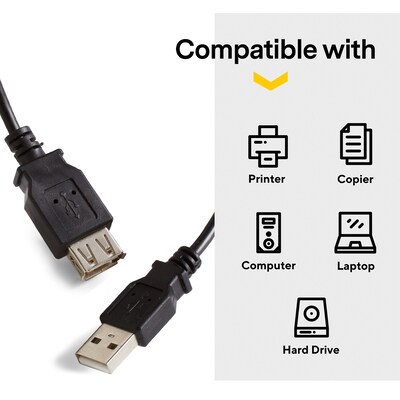 NXT Technologies™ 6' USB A to USB A Cable, Male to Female, Black (NX29753)