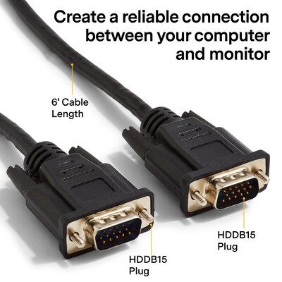 NXT Technologies™ 6 SVGA to SVGA Video Monitor Cable, Male to Male, Black (NX29765)