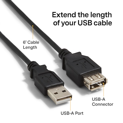 NXT Technologies™ 6 USB A to USB A Cable, Male to Female, Black (NX29753)