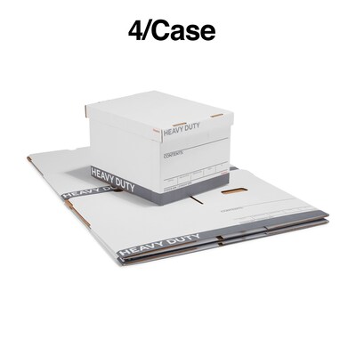 Staples Heavy Duty 50% Recycled Corrugated File Box Lift Off Lid, Letter/Legal Size, White/Gray, 4/Carton (2522303)