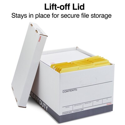Staples Heavy Duty 50% Recycled Corrugated File Box Lift Off Lid, Letter/Legal Size, White/Gray, 4/Carton (2522303)