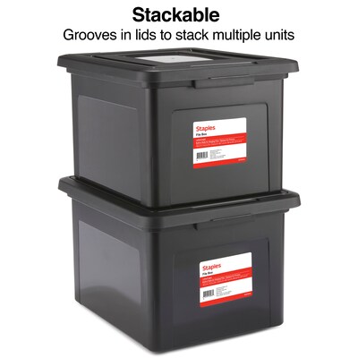 Staples File Box Plastic File Box Snap, Letter/Legal Size, Black (140169/140140)