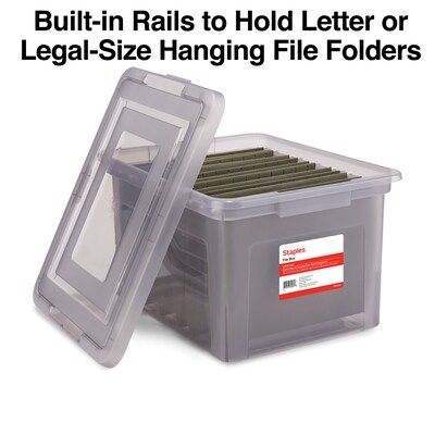 Staples File Box Plastic File Box Snap, Letter/Legal Size, Frost Gray (140170/140160)