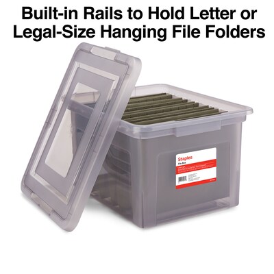 Staples Hanging File Box, Snap Lid, Letter/Legal Size, Frost Gray (TR57623)