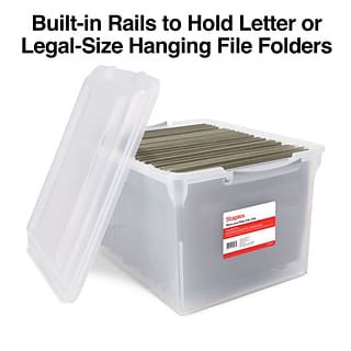 Staples Store & Slide Hanging File Box, Latch Lid, Letter/Legal Size, Clear  (140167/139997)