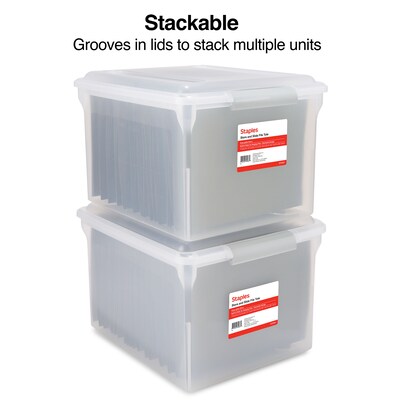 Staples Store & Slide Hanging File Box, Latch Lid, Letter/Legal Size, Clear (140167/139997)