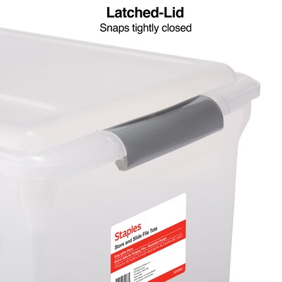 Staples Store & Slide Hanging File Box, Latch Lid, Letter/Legal Size, Clear (140167/139997)