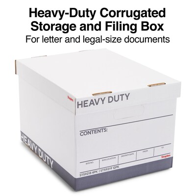 Staples Heavy Duty 50% Recycled Corrugated File Box Lift Off Lid, Letter/Legal Size, White/Gray, 4/C